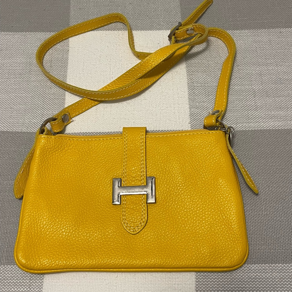 Yellow Leather H Crossbody Bag - Made in Italy